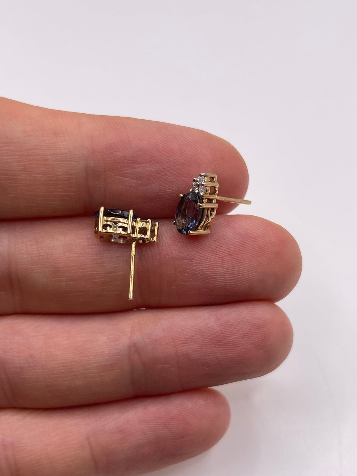 9ct gold iolite and diamond earrings