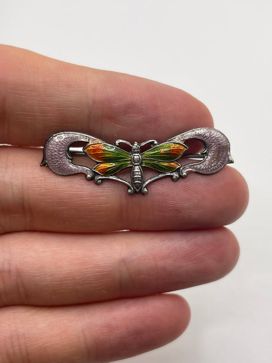 Edwardian silver and enamel brooch