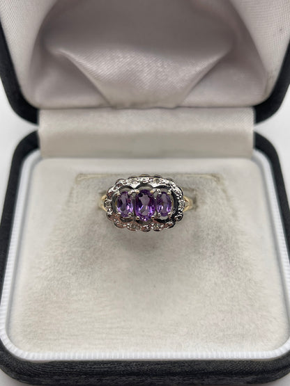 9ct gold amethyst and diamond ring