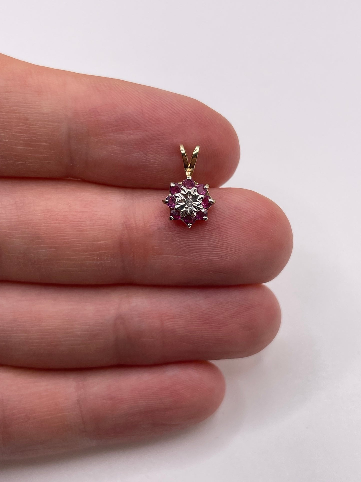 9ct gold ruby and diamond pendant