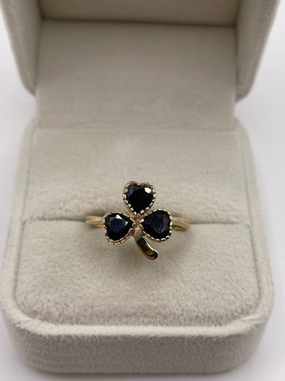 9ct gold sapphire clover ring