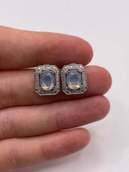 9ct white gold quartz and diamond earrings