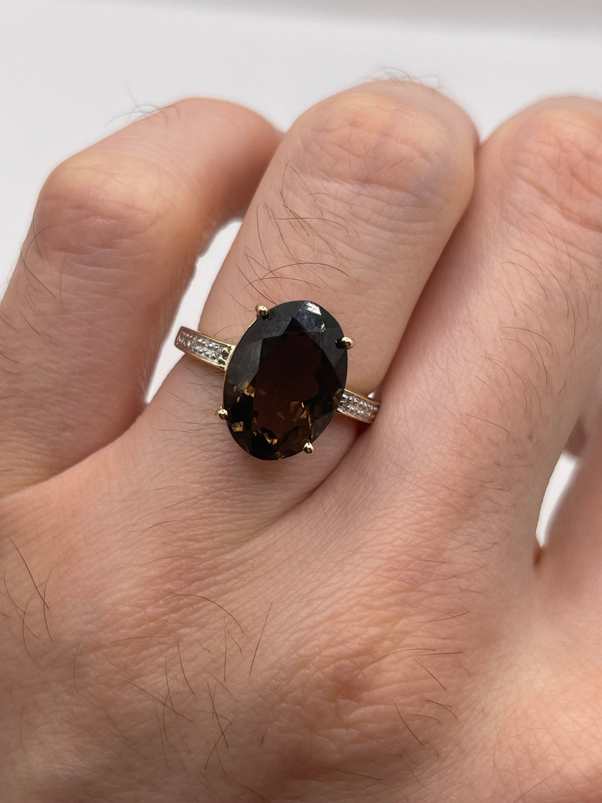 9ct gold Smokey quartz and diamond ring