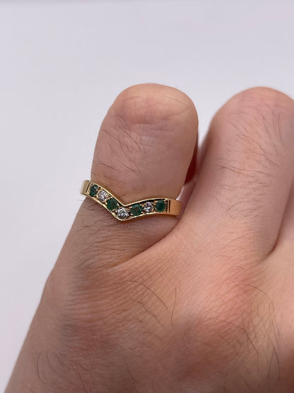 9ct gold emerald and cz wishbone ring
