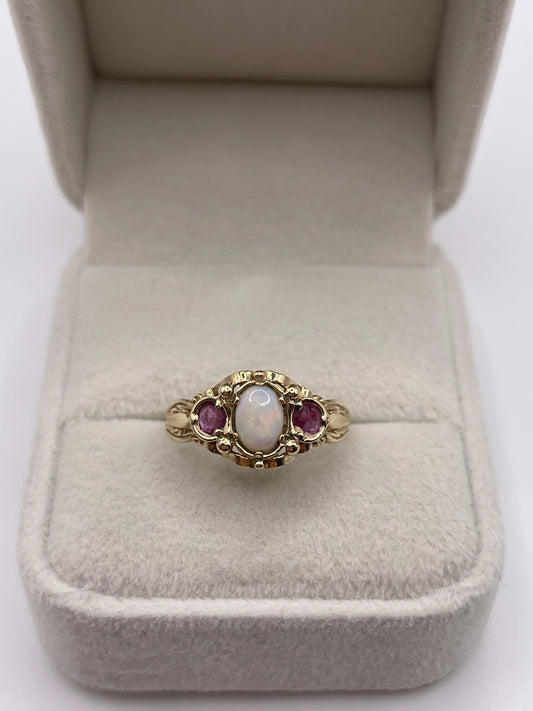 9ct gold opal and ruby ring