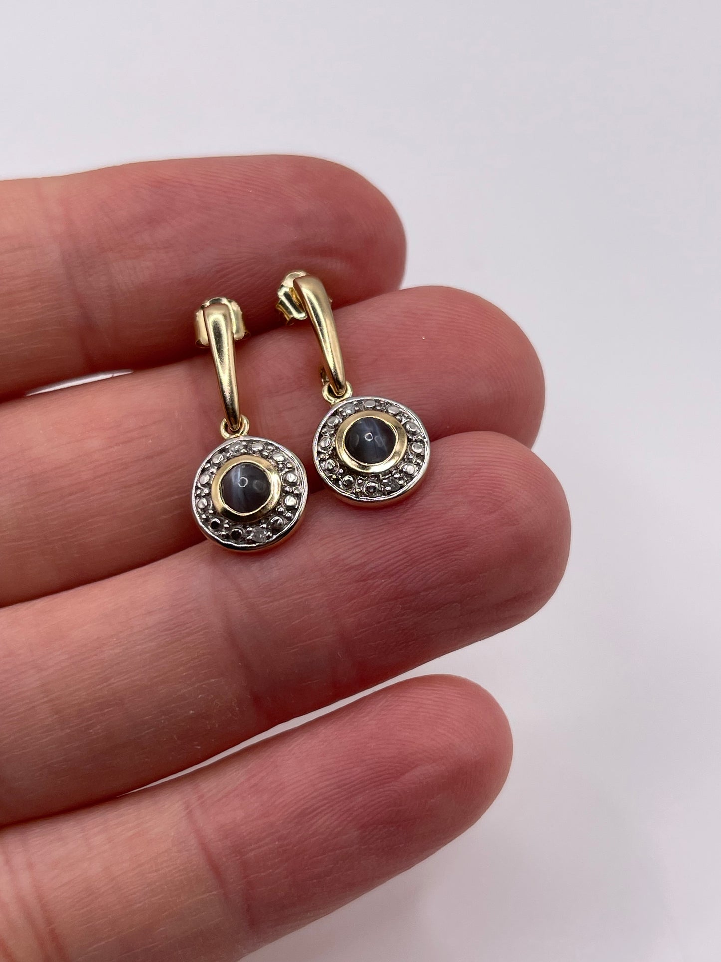 9ct gold cats eye and diamond earrings