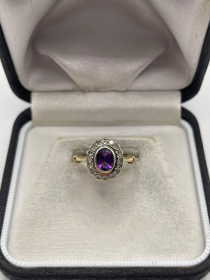9ct gold amethyst and diamond ring