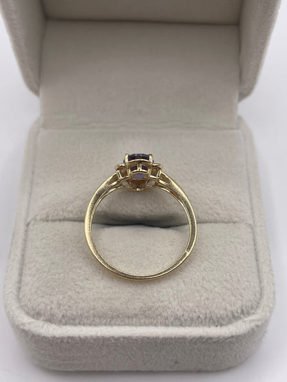 9ct gold iolite and diamond ring