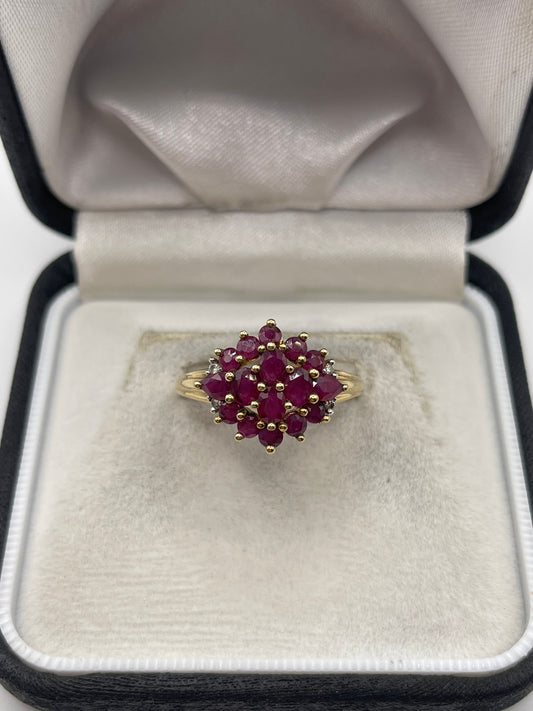 9ct gold ruby and diamond ring