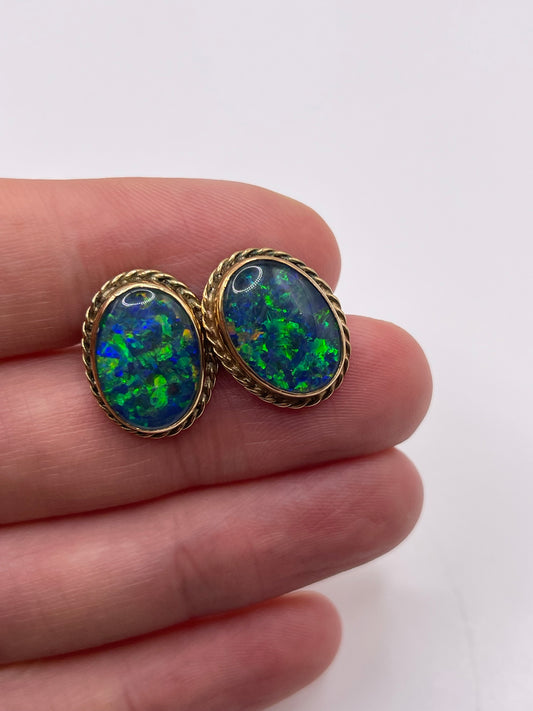 9ct gold opal triplet earrings