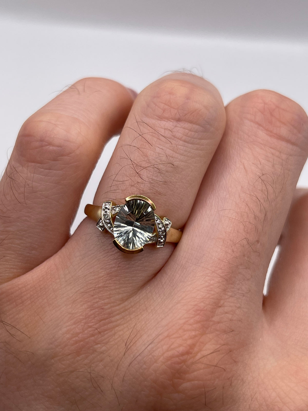 9ct gold green amethyst and diamond ring