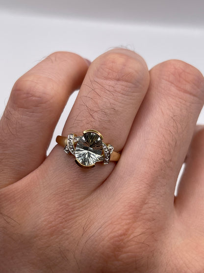 9ct gold green amethyst and diamond ring