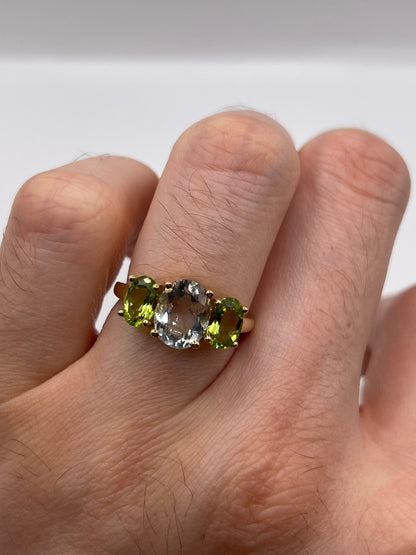 9ct gold green amethyst and peridot ring