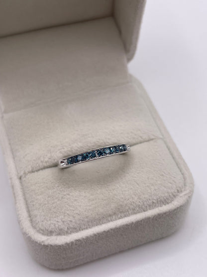 9ct white gold blue diamond ring