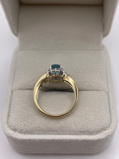 9ct gold blue topaz and diamond ring
