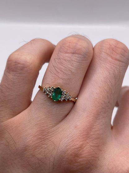 9ct gold emerald and diamond ring