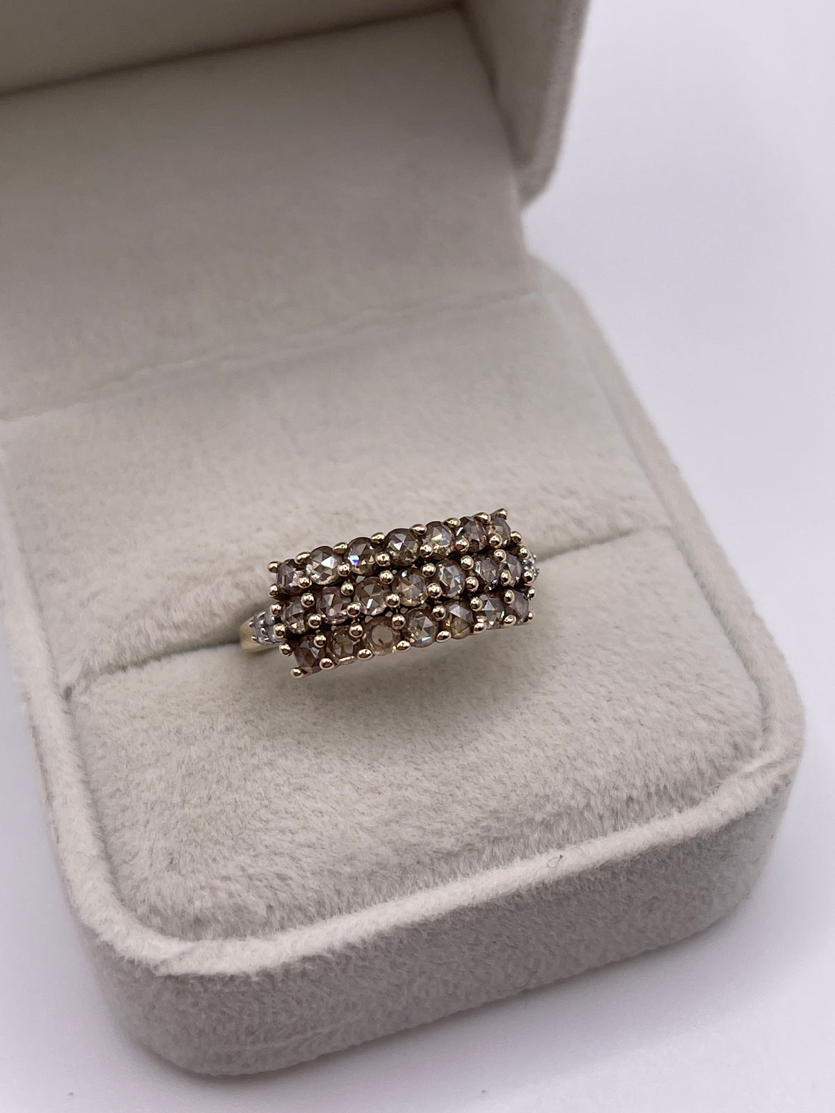 9ct gold rose cut diamond cluster ring