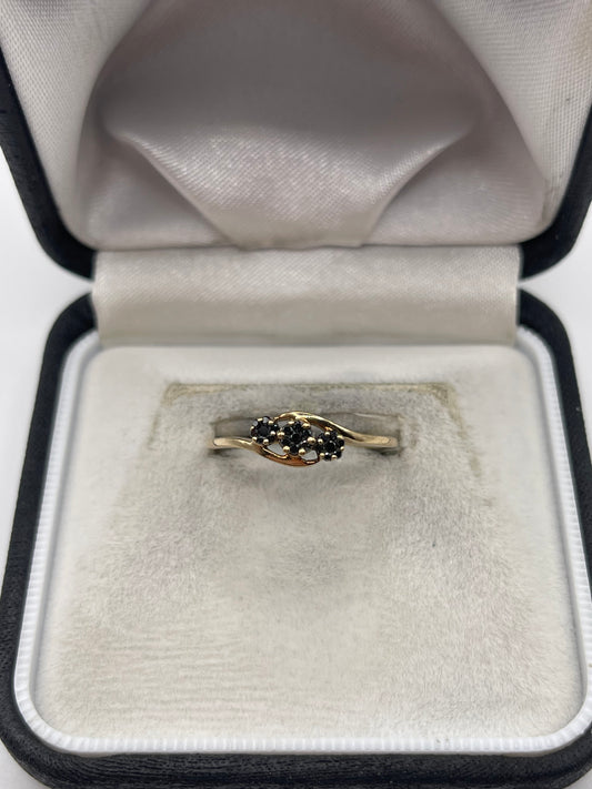 9ct gold black diamond cluster ring