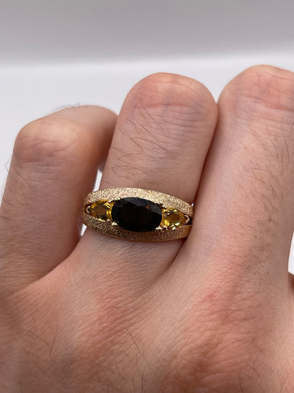 9ct gold Smokey quartz and citrine ring