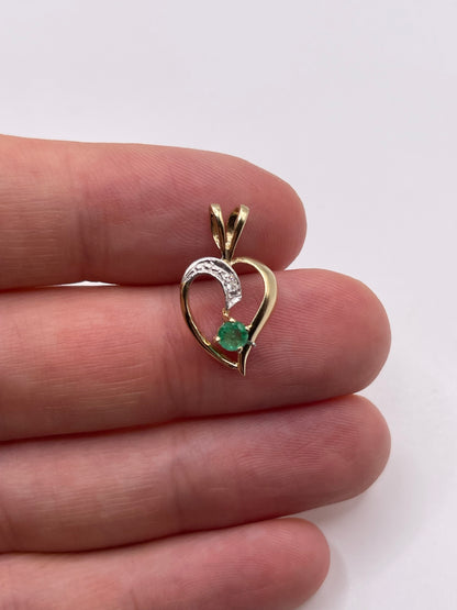 9ct gold emerald and diamond pendant