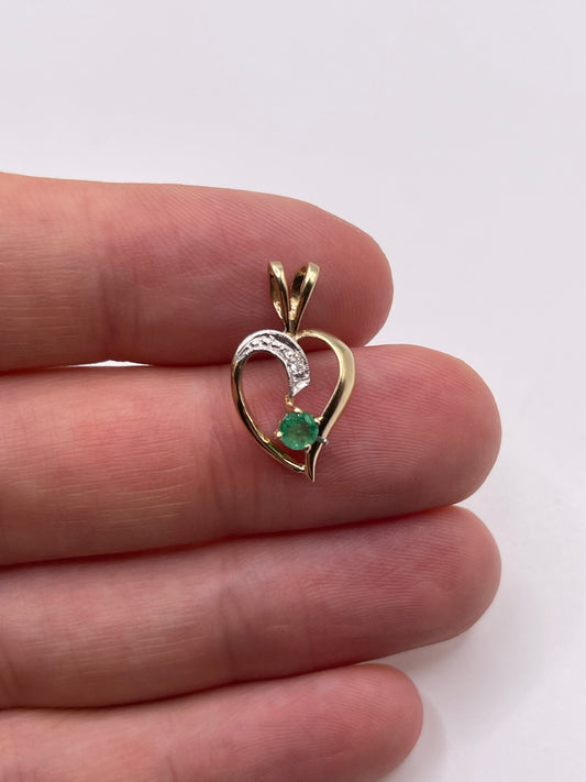 9ct gold emerald and diamond pendant