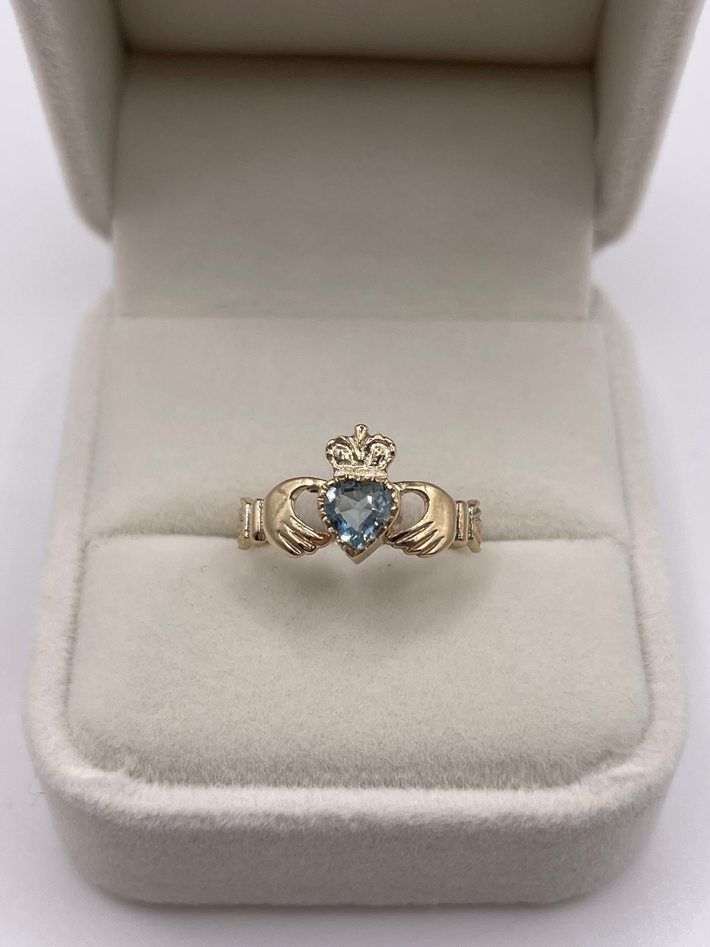 9ct gold topaz claddagh ring