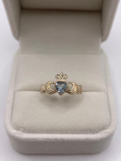 9ct gold topaz claddagh ring