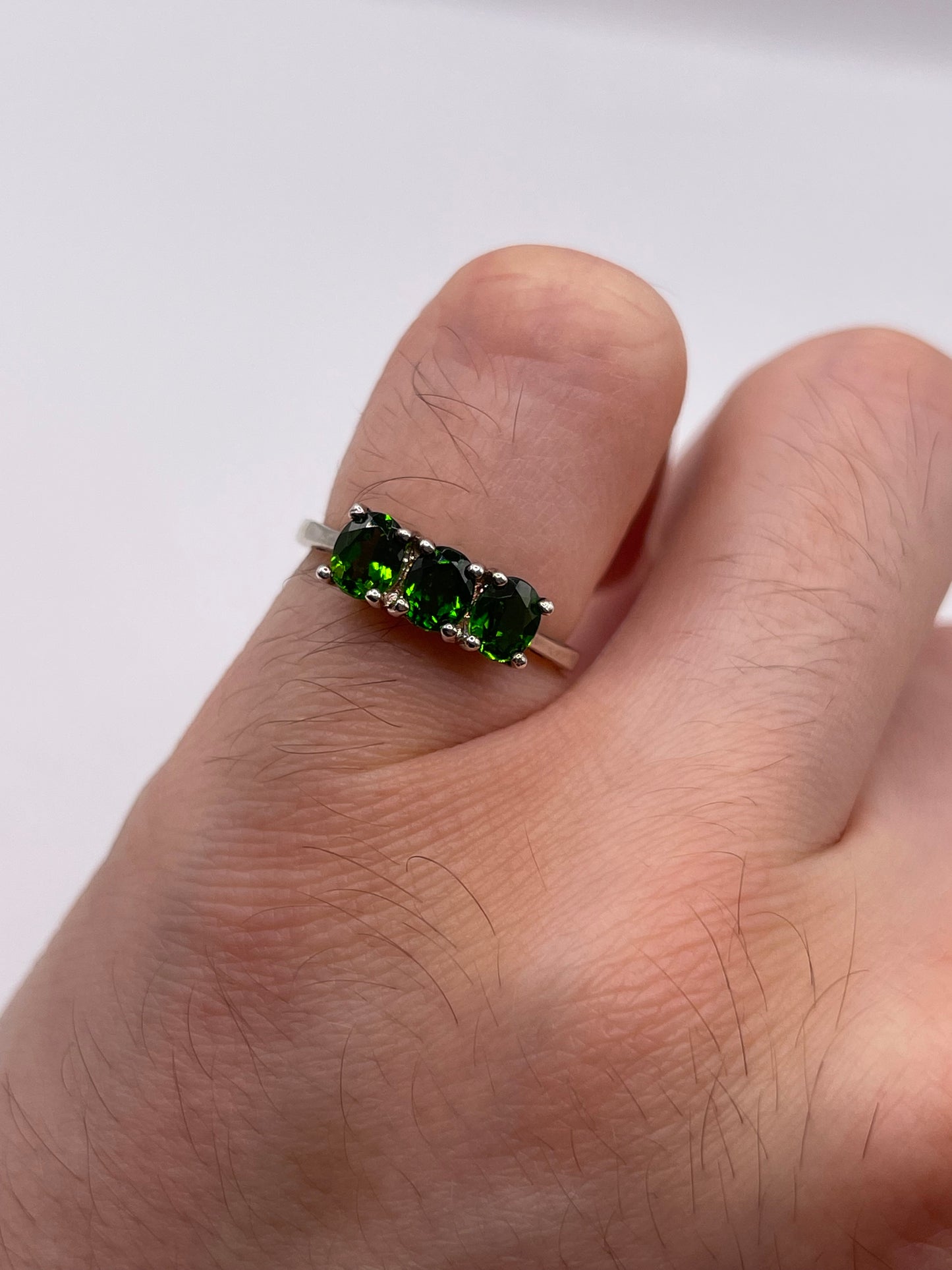 Silver diopside ring