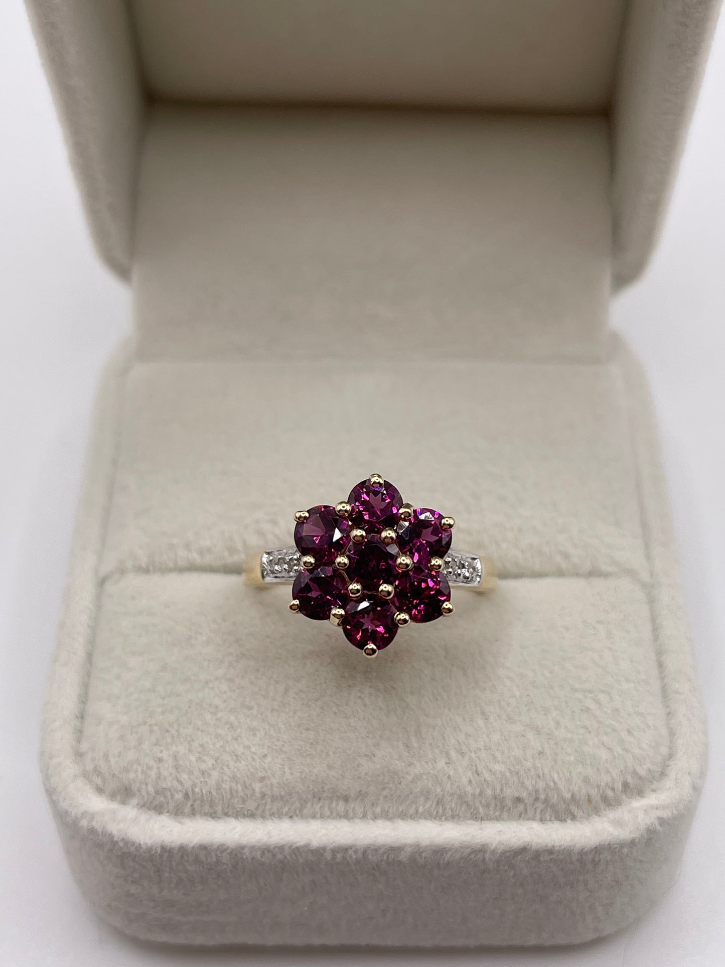 9ct gold garnet and diamond ring