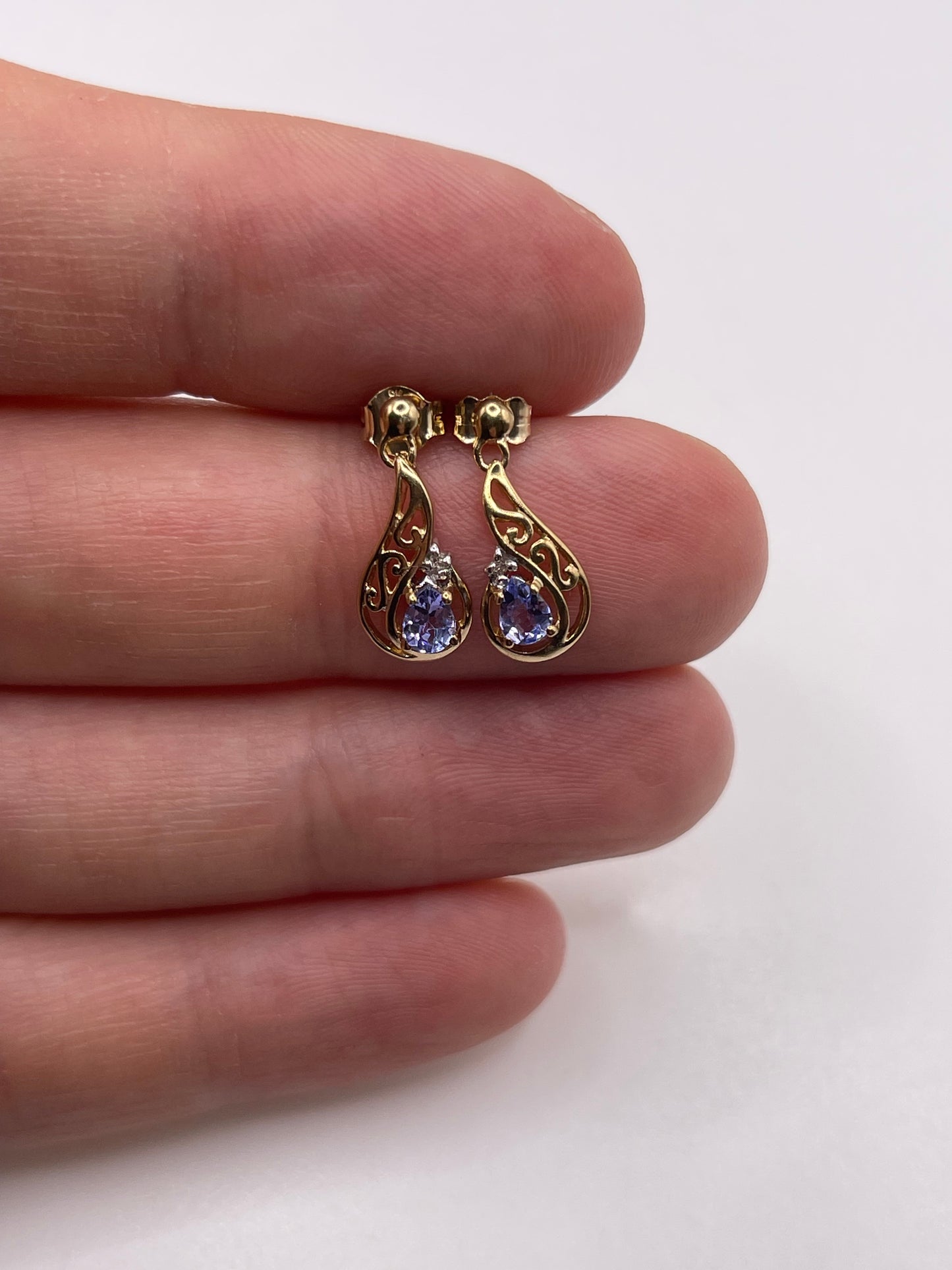 9ct gold tanzanite and diamond earrings