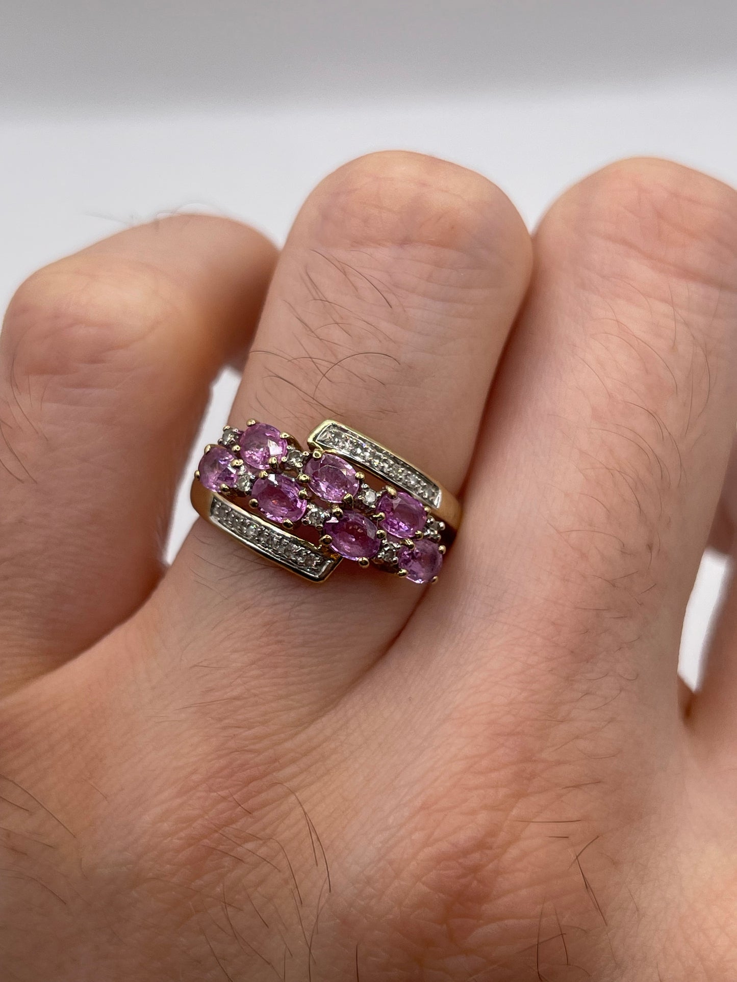 9ct gold pink sapphire and diamond ring