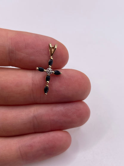 9ct gold sapphire and diamond cross pendant