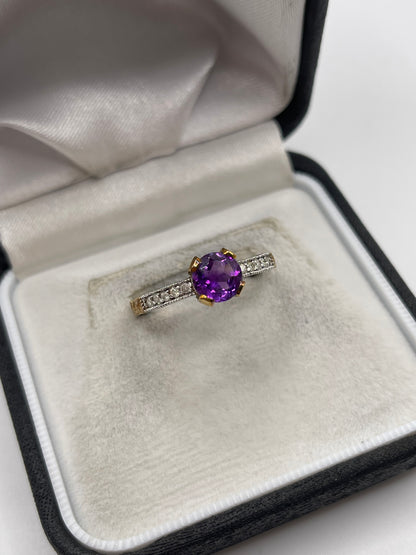 9ct gold amethyst and diamond ring
