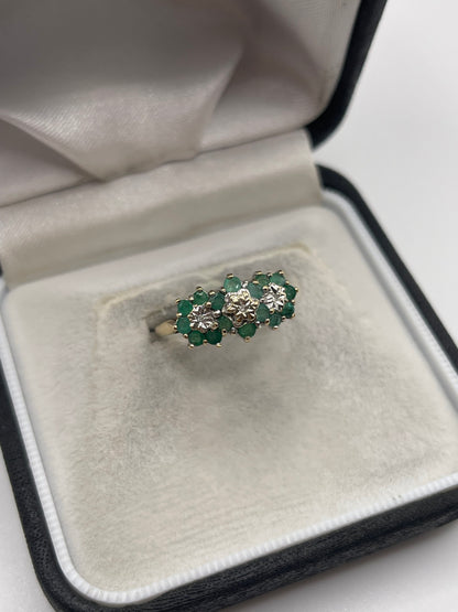 9ct gold emerald and diamond ring