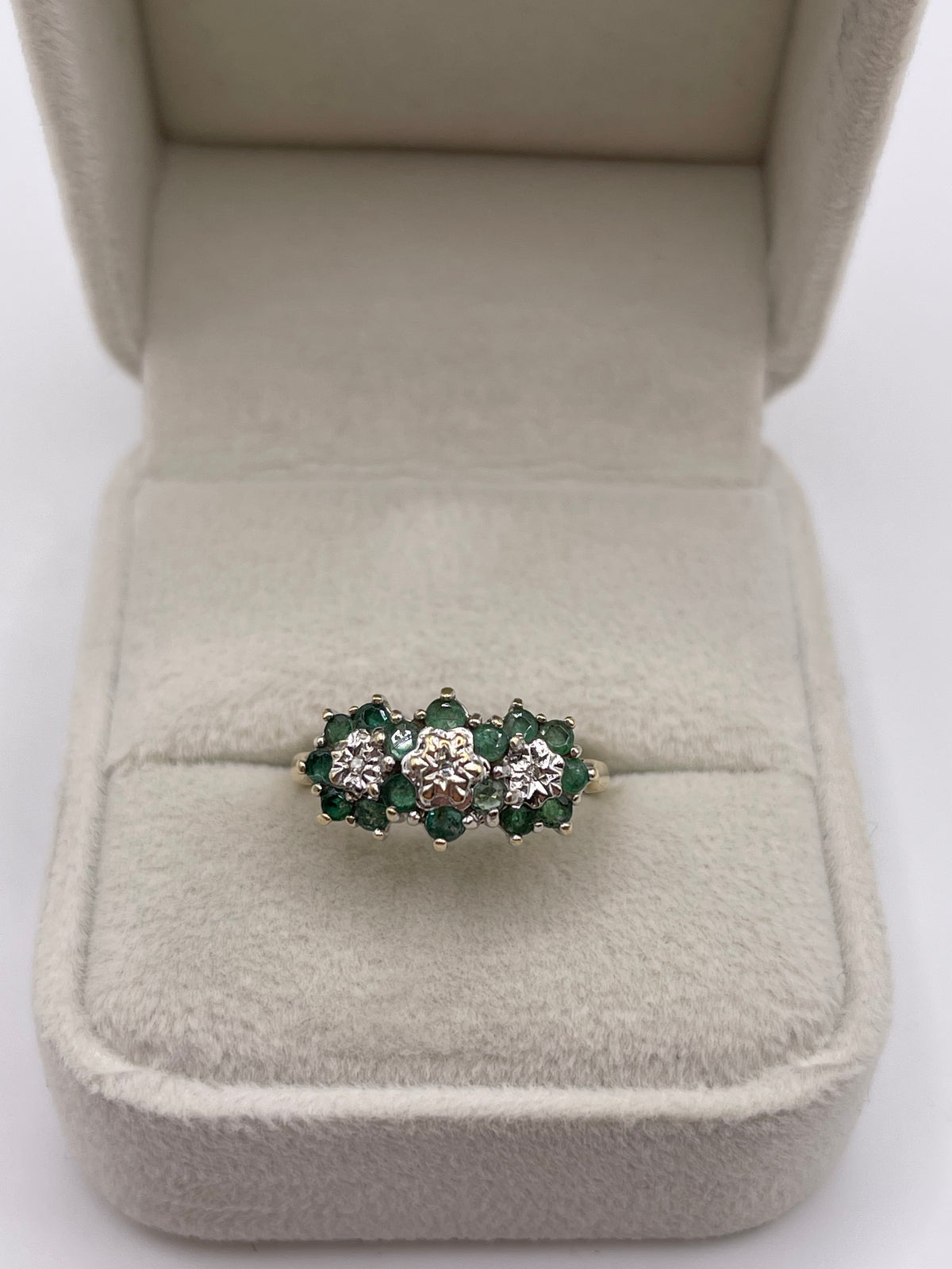 9ct gold emerald and diamond ring