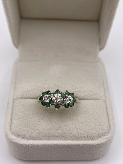 9ct gold emerald and diamond ring
