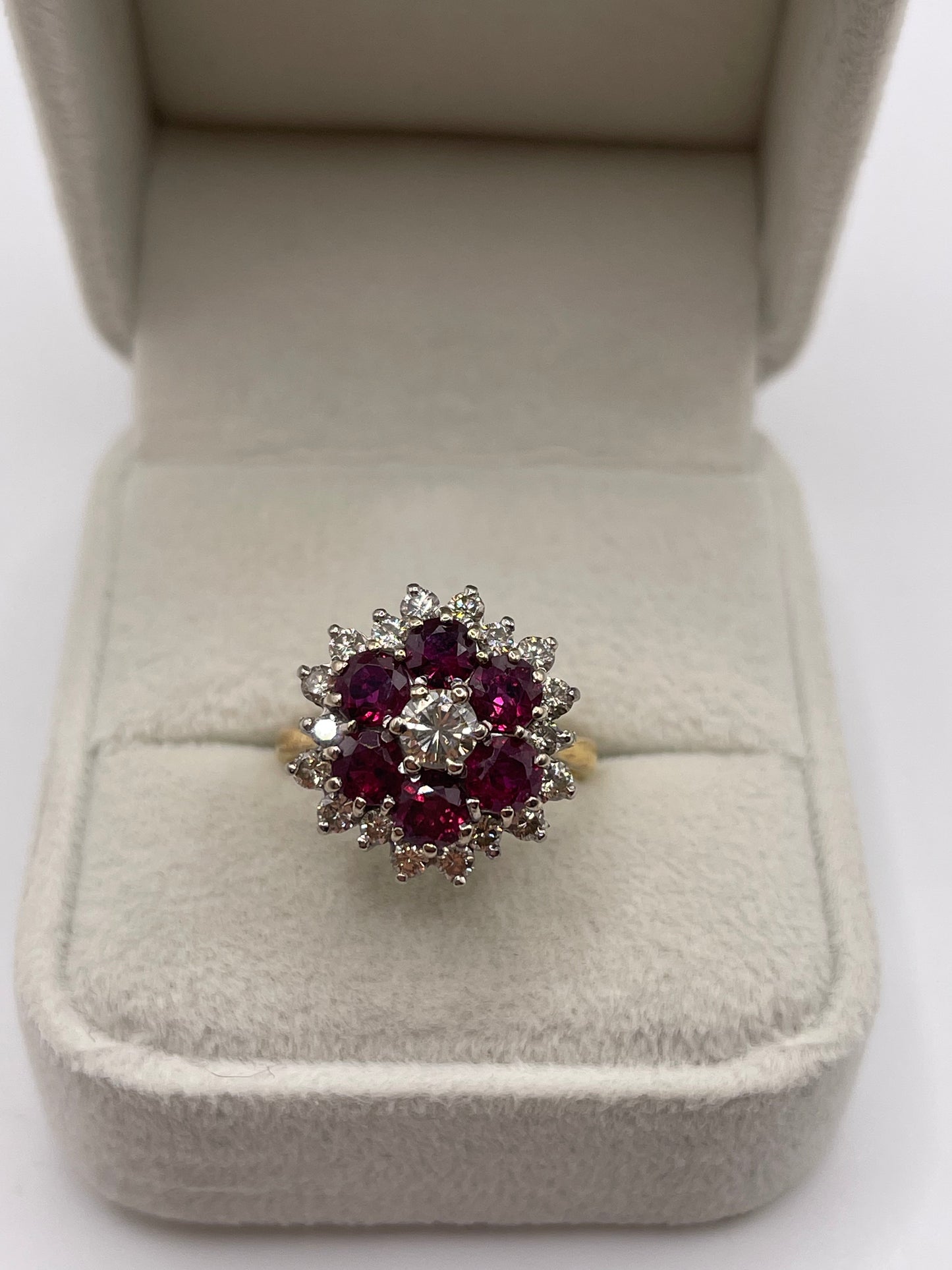 18ct gold ruby and diamond cluster ring