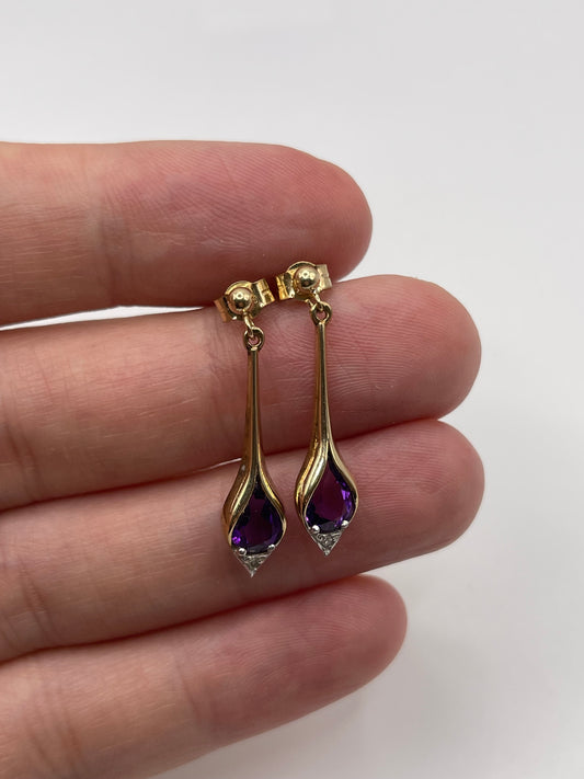 9ct gold amethyst and diamond earrings