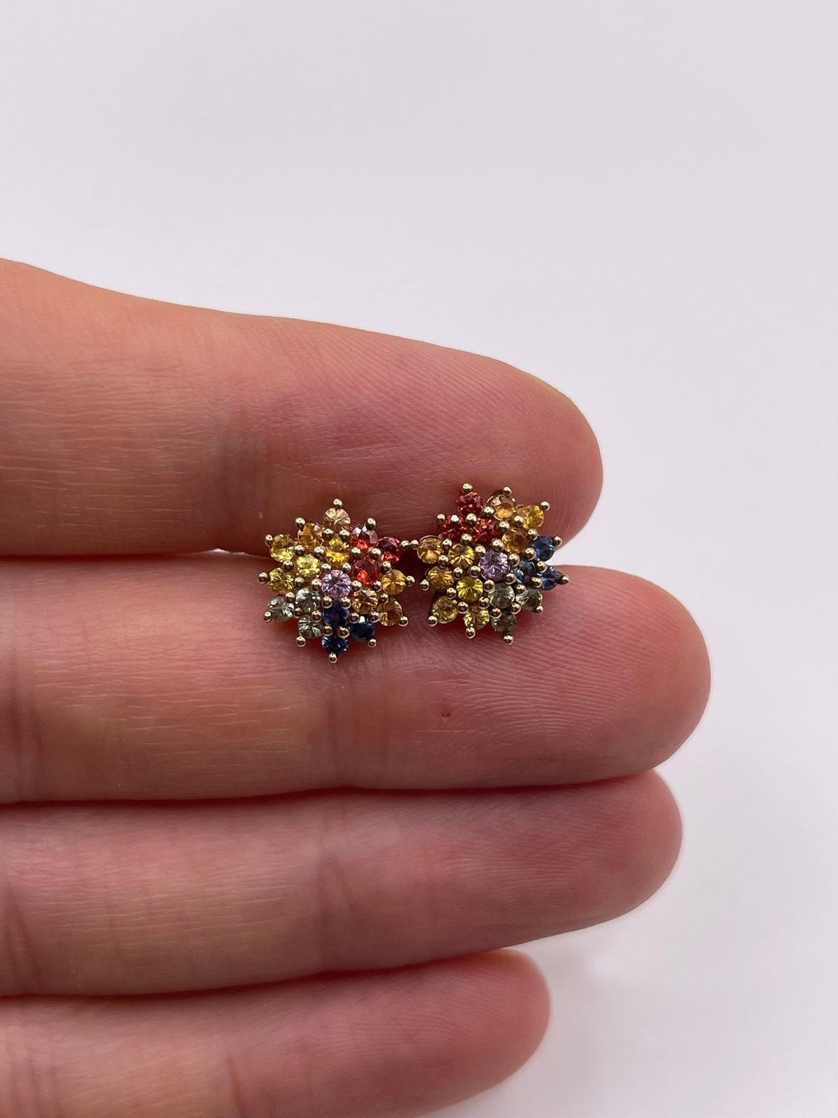 9ct gold multi coloured sapphire earrings