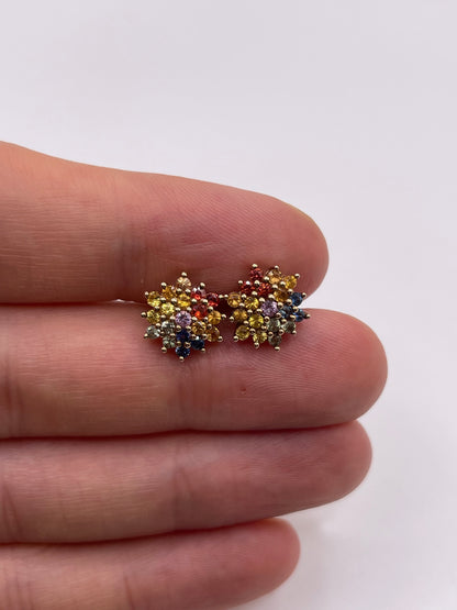 9ct gold multi coloured sapphire earrings