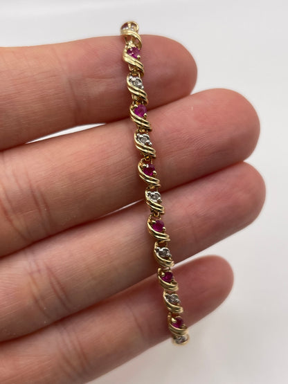 9ct gold ruby and diamond bracelet