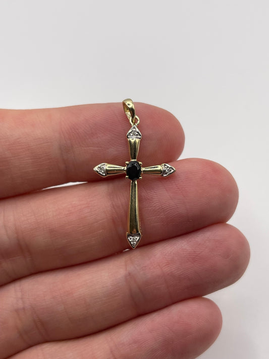 9ct gold sapphire and diamond cross pendant