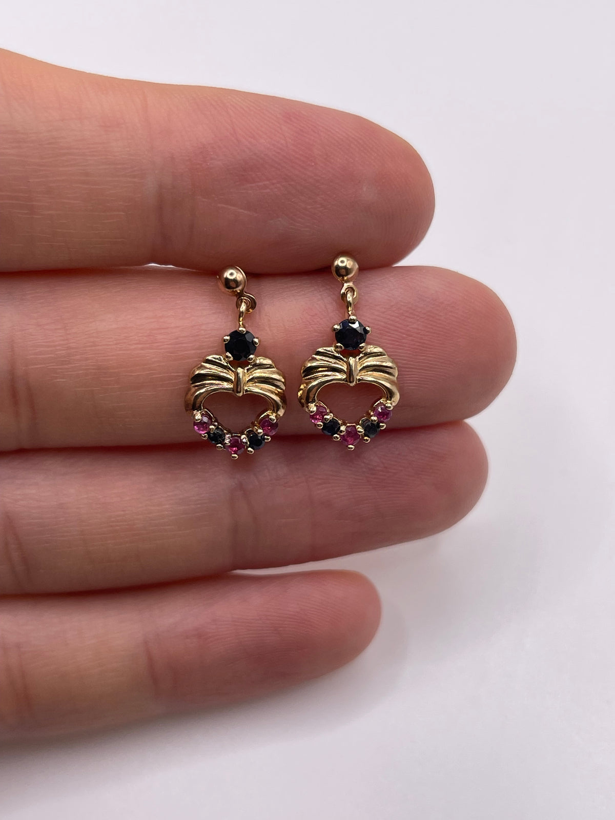 9ct gold sapphire and ruby earrings