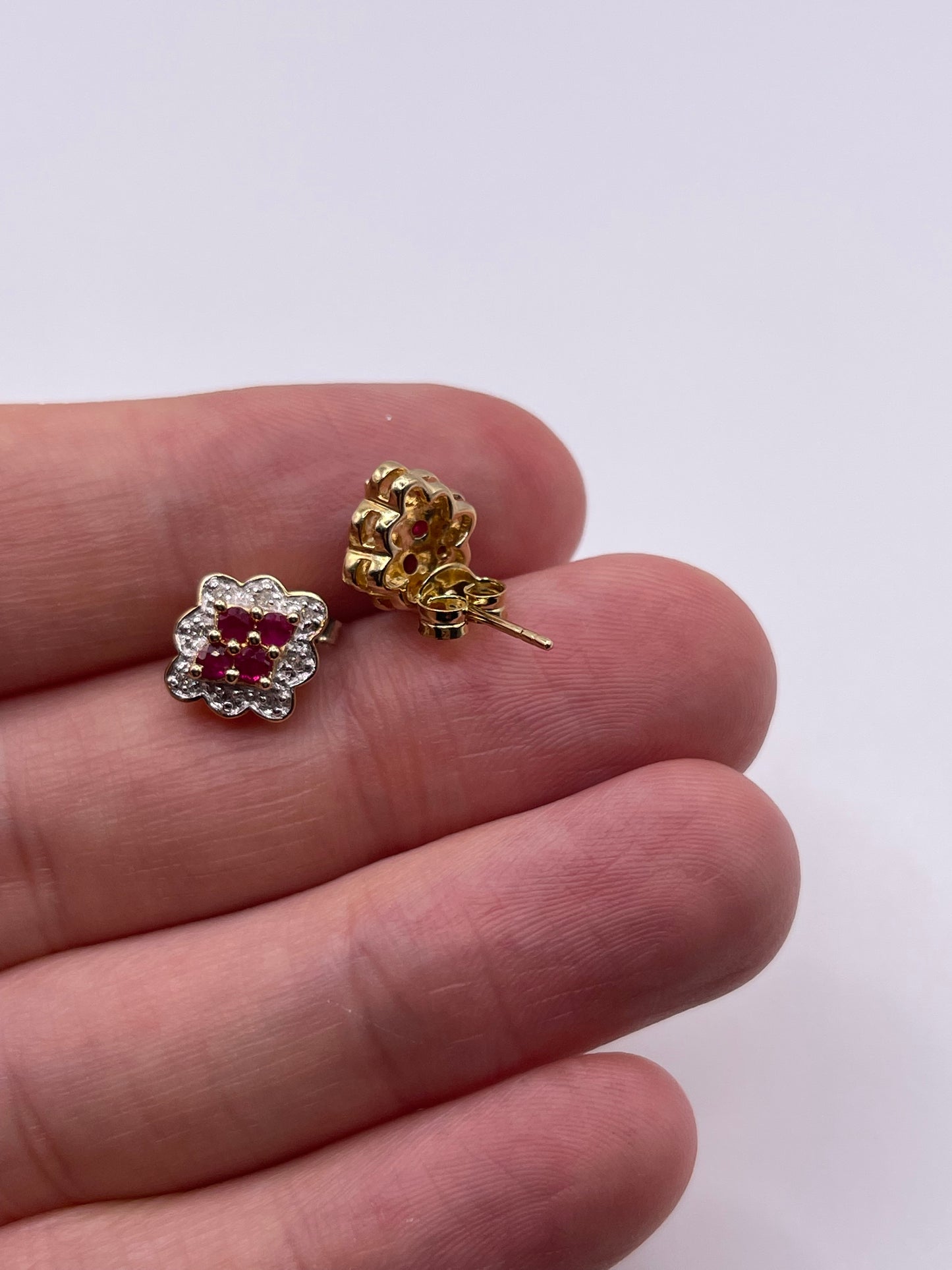 9ct gold ruby and diamond earrings