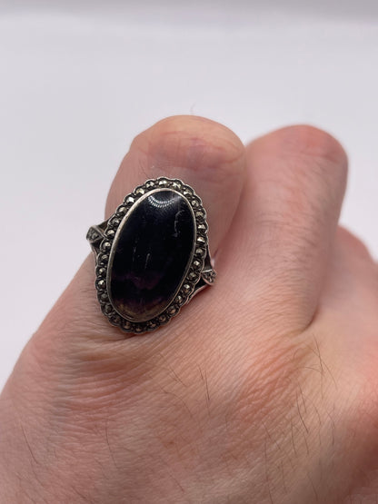 Silver blue John and marcasite ring