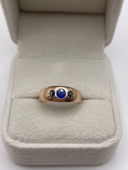 14ct rose gold synthetic sapphire and diamond gypsy ring