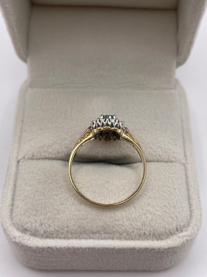 9ct gold emerald and diamond ring