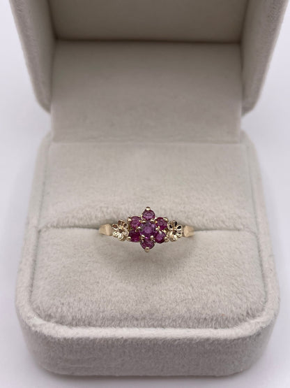 9ct gold ruby cluster ring
