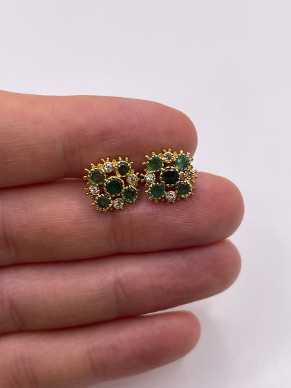 14ct gold emerald and diamond earrings