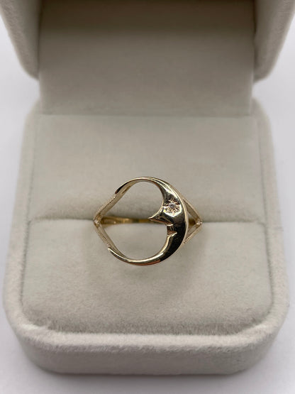 9ct gold diamond moon ring